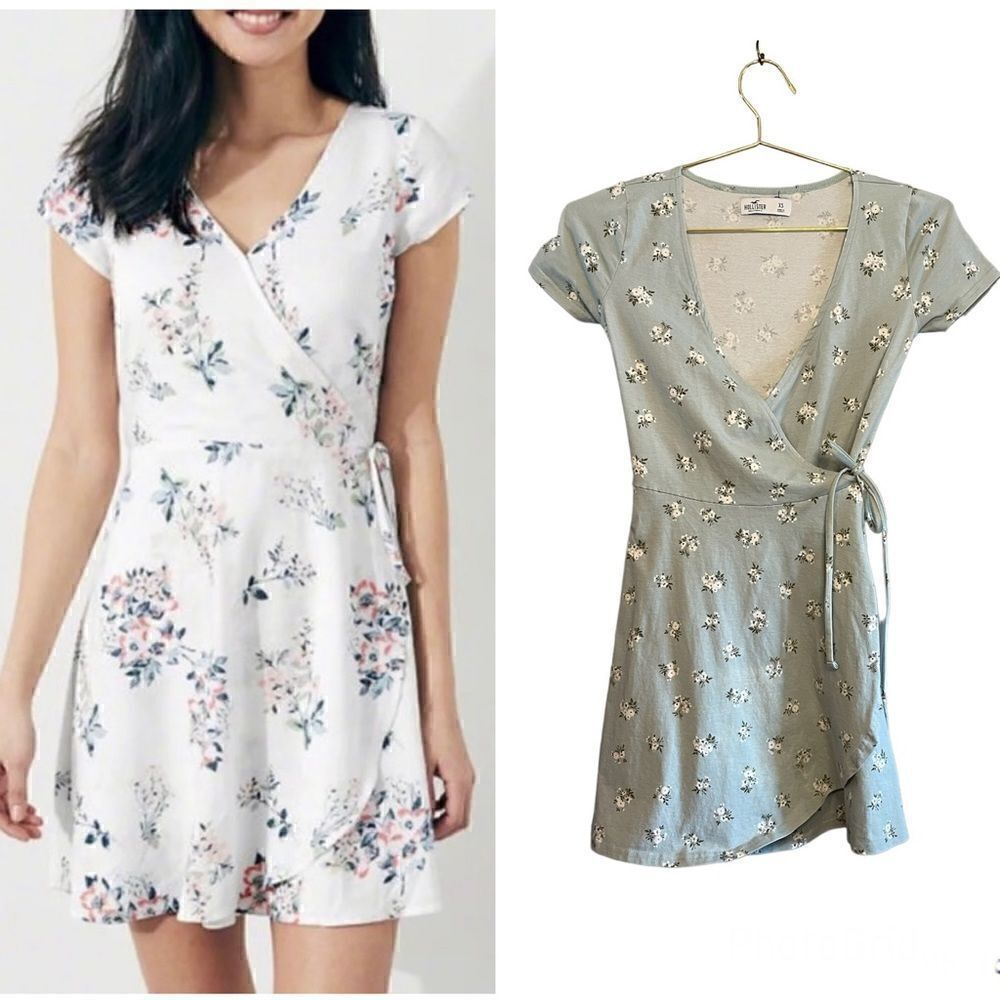 Hollister Floral Short Sleeve Mini Wrap Dress | SZ XS